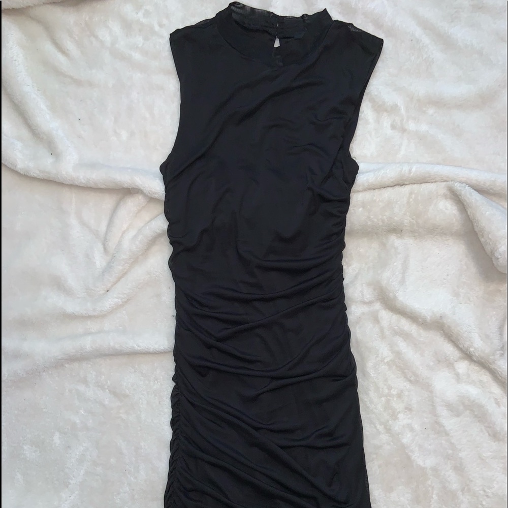Black ruched mini dress